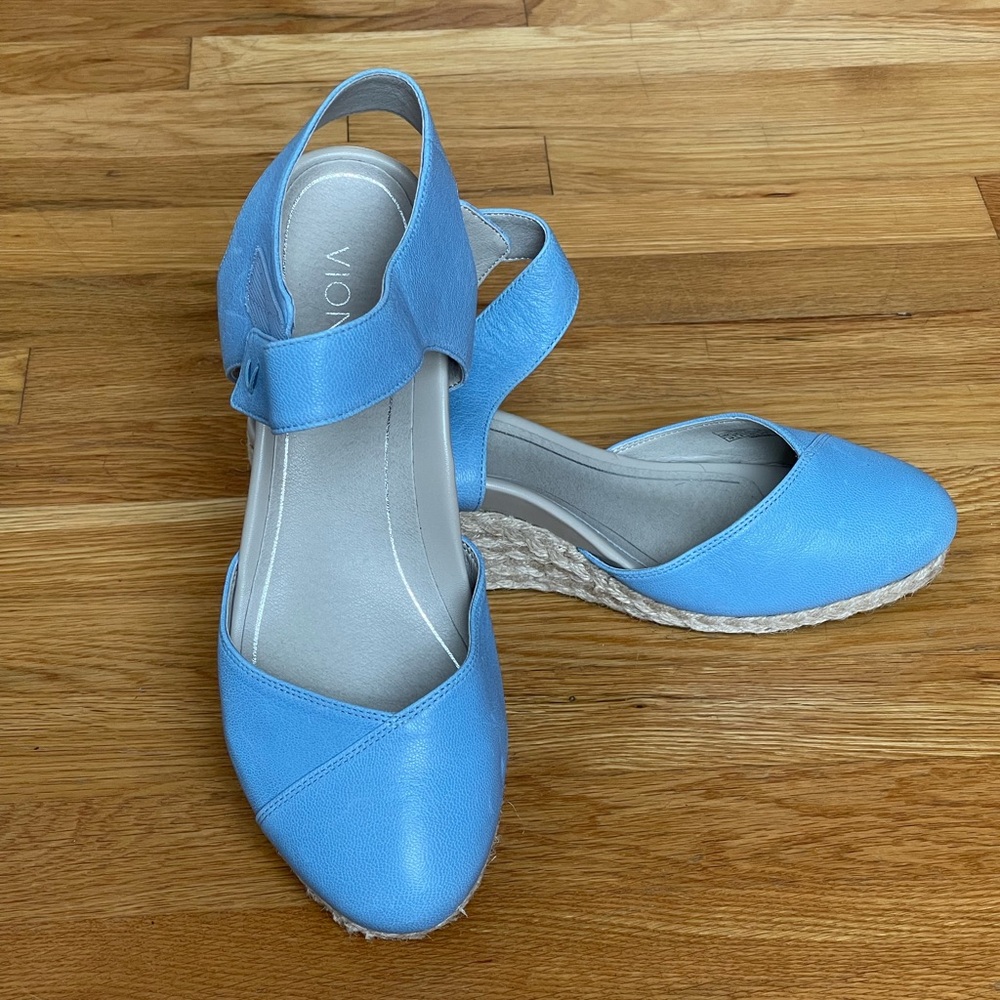 Vionic Loika Leather Cap Toe Espadrille Wedge Size 10